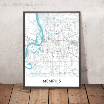 Mappa moderna della città di Memphis, TN: Centro, Graceland, FedEx Forum, I-40, I-240 