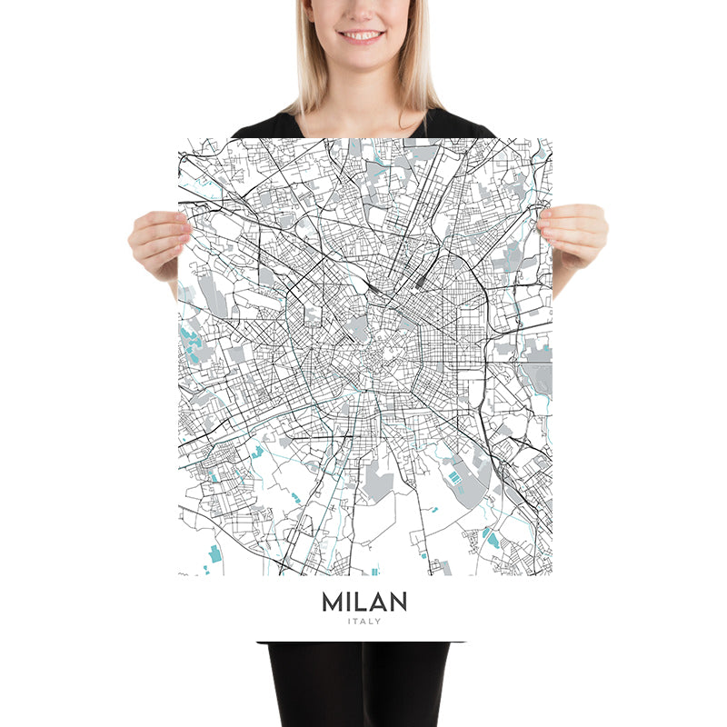Moderner Stadtplan von Mailand, Italien: Duomo, Galleria, Castello, Navigli, Brera