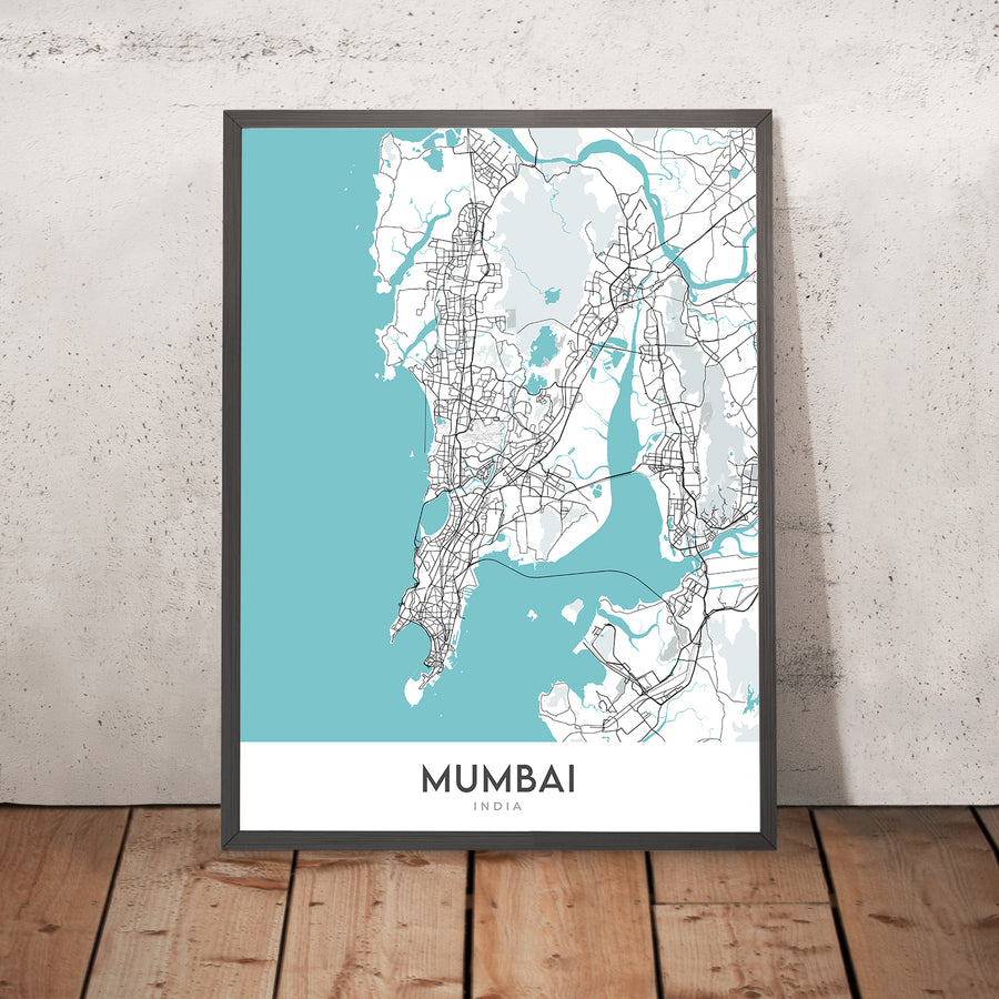 Mappa della città moderna di Mumbai, India: Colaba, Marine Drive, Bandra-Worli Sea Link, Juhu Beach, Lago Powai 