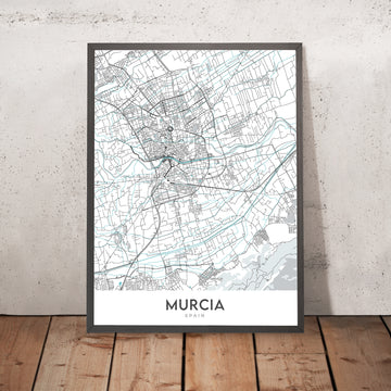 Mappa della città moderna di Murcia, Spagna: Cattedrale, Casinò, Teatro, Plaza, Strade 