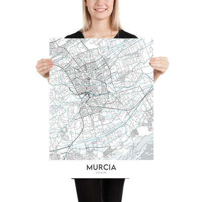 Mapa moderno de la ciudad de Murcia, España: catedral, casino, teatro, plaza, calles