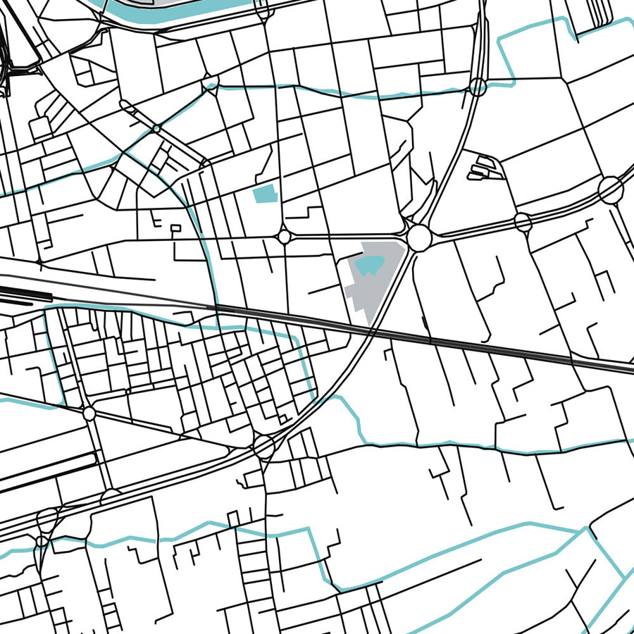 Mapa moderno de la ciudad de Murcia, España: catedral, casino, teatro, plaza, calles