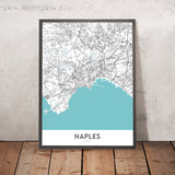 Mapa moderno de la ciudad de Nápoles, Italia: Chiaia, Castel Nuovo, Galleria Umberto I, Posillipo, Teatro San Carlo