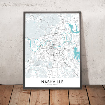 Mappa della città moderna di Nashville, TN: Centro, Music City Center, Vanderbilt, Germantown, Shelby Park 