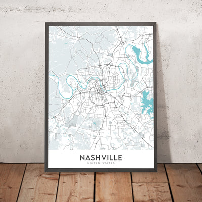 Modern City Map of Nashville, TN: Downtown, Music City Center, Vanderbilt, Germantown, Shelby Park