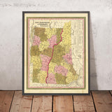 Mappa antica del New Hampshire e del Vermont di H. S. Tanner, 1840 che presenta Manchester, Nashua, Concord, Burlington e South Burlington 