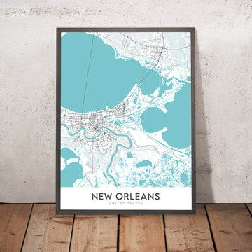 Mapa moderno de la ciudad de Nueva Orleans, LA: Barrio Francés, Garden District, Audubon Park, St. Charles Ave, Magazine St