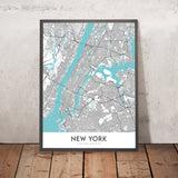 Moderne Stadtkarte von New York City, NY: Central Park, Empire State Building, Freiheitsstatue, Times Square, Brooklyn Bridge 