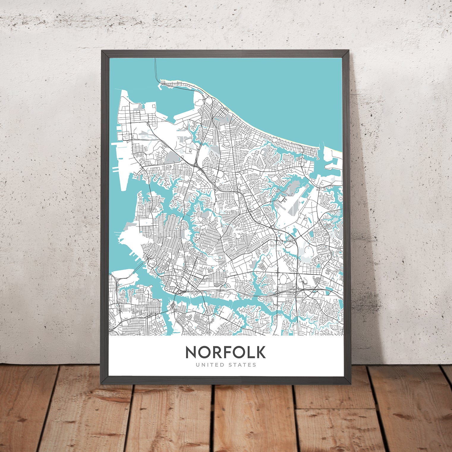 Modern City Map of Norfolk, VA: Ghent, Chrysler Museum, Nauticus, Norf ...