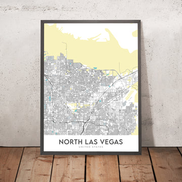 Mapa moderno de la ciudad de North Las Vegas, NV: Aliante, Eldorado, I-15, I-215, Las Vegas Blvd