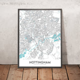 Modern City Map of Nottingham, UK: City Centre, Castle, Cathedral, Trent Bridge, Sherwood Forest