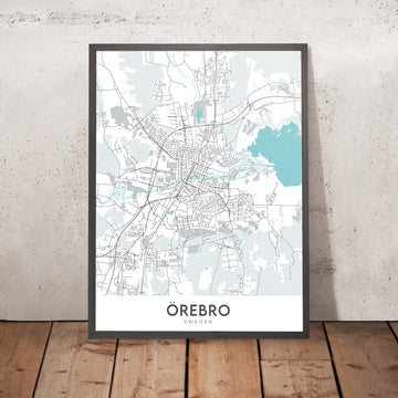 Mappa della città moderna di Örebro, Svezia: Castello, Cattedrale, Università, E18, E20 