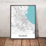 Mapa moderno de la ciudad de Palermo, Italia: Albergheria, Kalsa, Teatro Massimo, Politeama, Quattro Canti