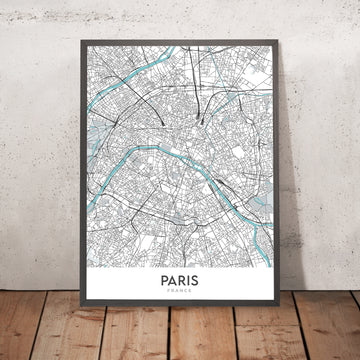 Modern City Map of Paris, France: Eiffel Tower, Louvre, Notre-Dame, Champs-Élysées, Montmartre