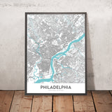 Moderne Stadtkarte von Philadelphia, PA: Alte Stadt, Independence Hall, Schuylkill River, Ben Franklin Bridge, Fairmount Park 