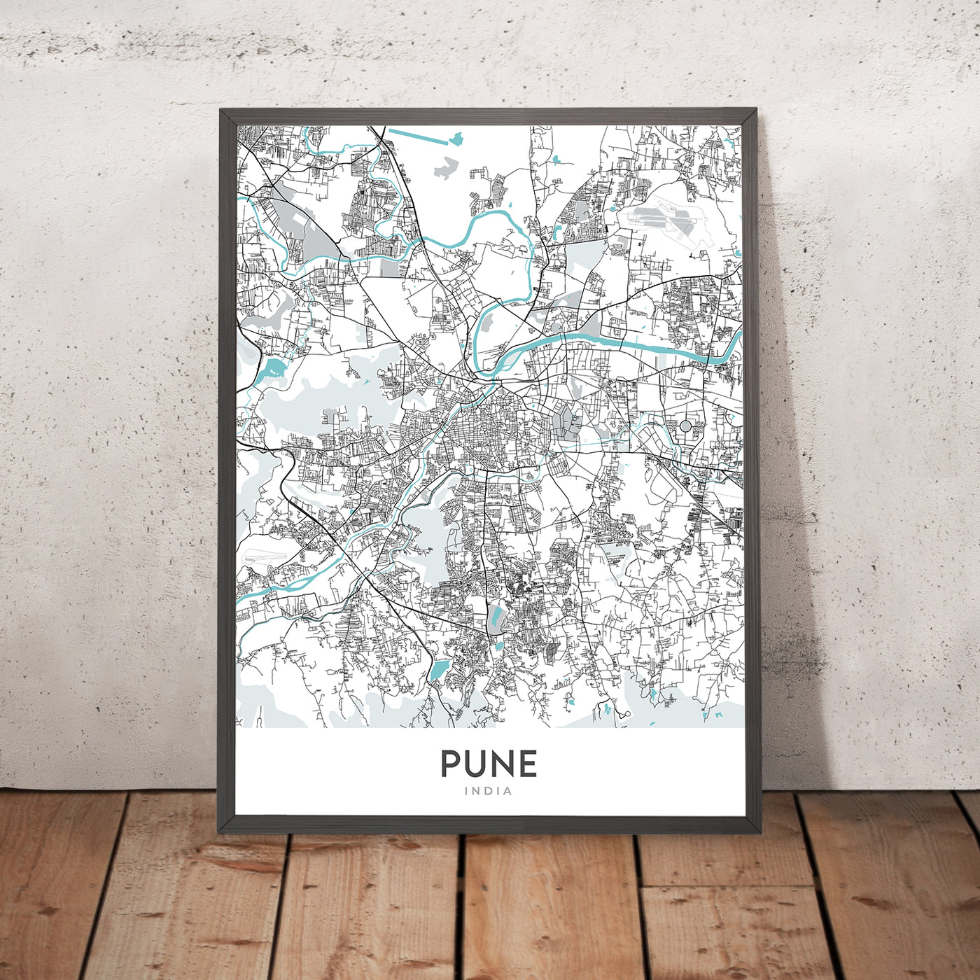 Moderner Stadtplan von Pune, Indien: Shivajinagar, Koregaon Park, Aga Khan Palace, FC Road, Pashan Lake
