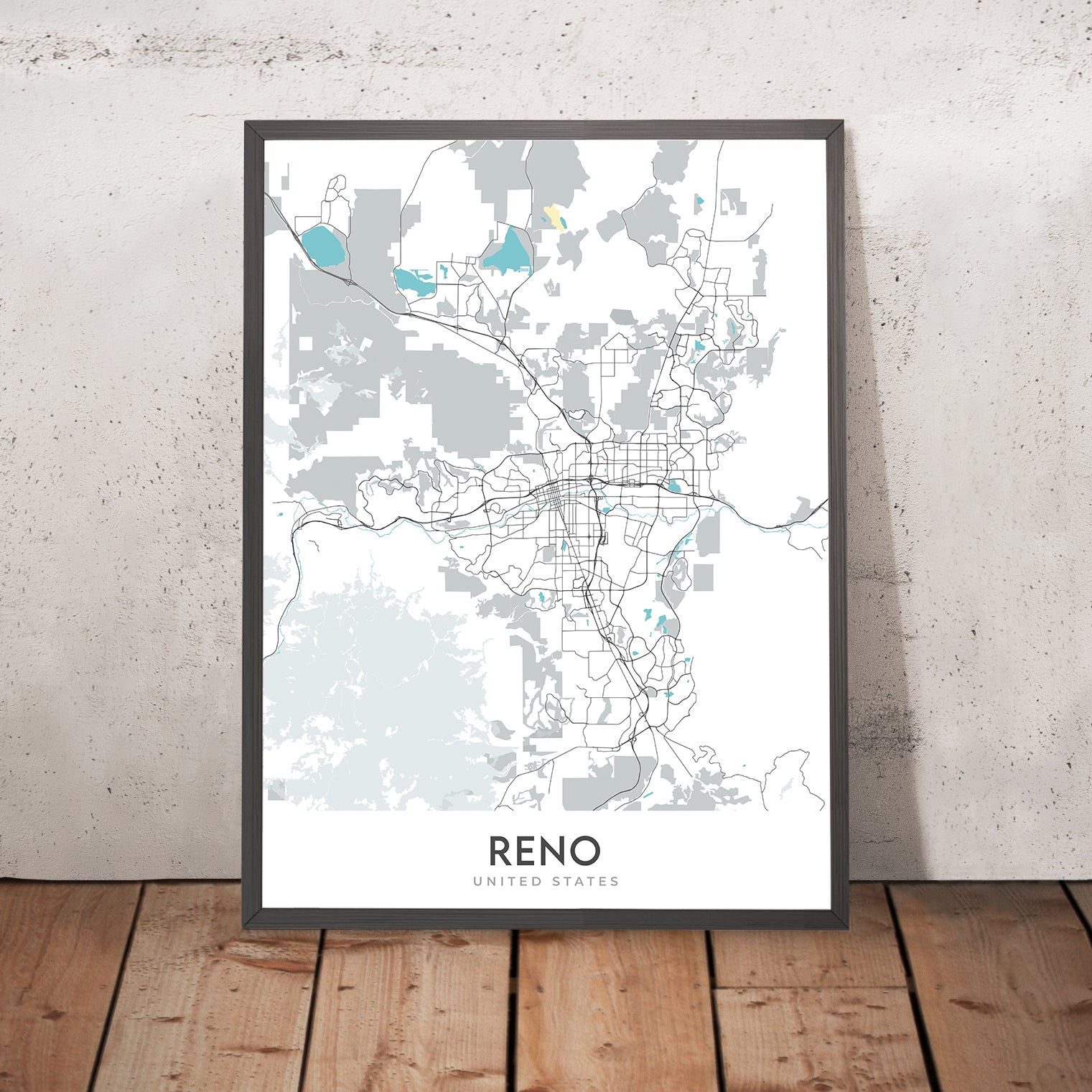 Modern City Map of Reno, NV: Downtown, University, Truckee River, I-80 ...