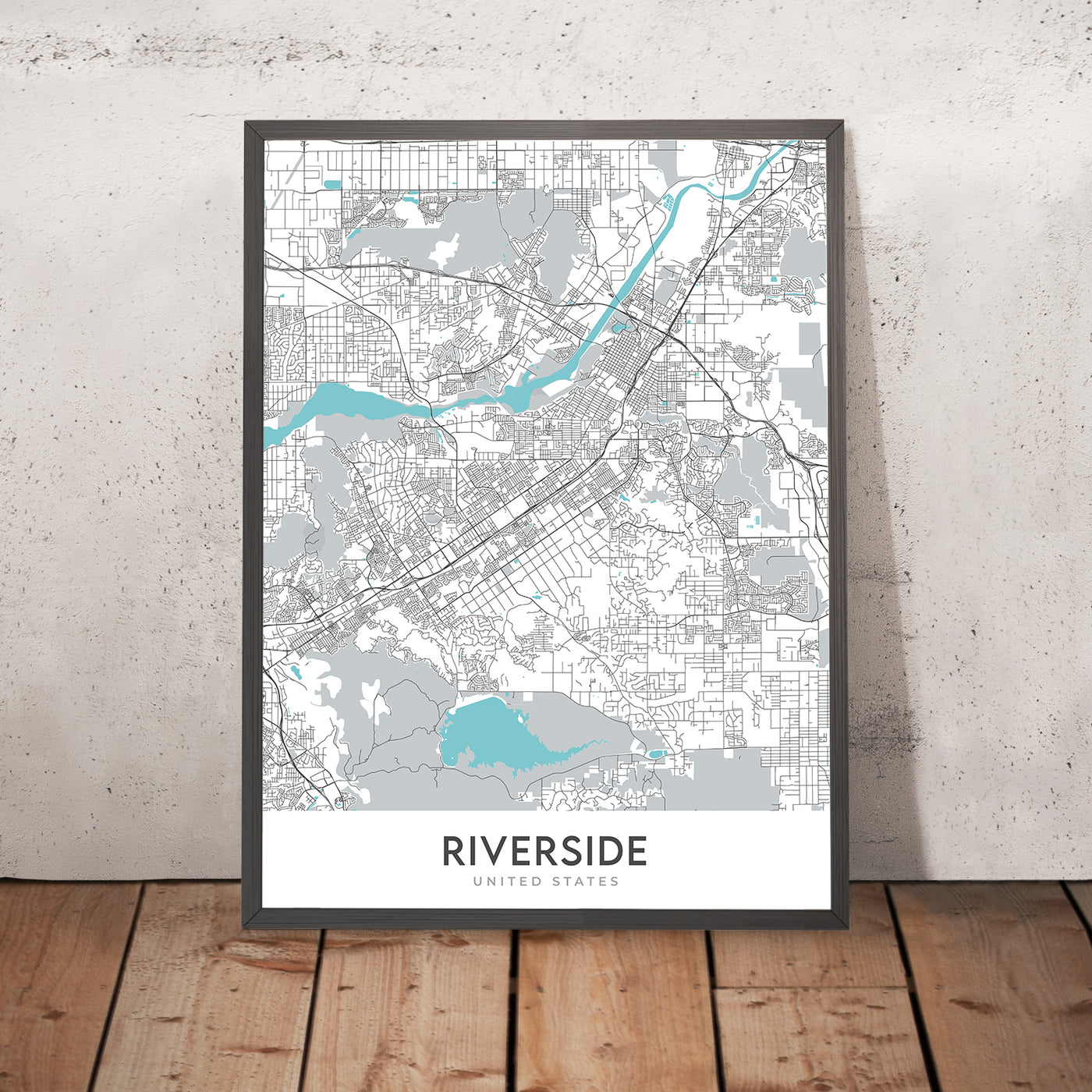 Mapa moderno de la ciudad de Riverside, CA: Arlington, centro de la ciudad, La Sierra, Museo de Arte de Riverside, Universidad de California