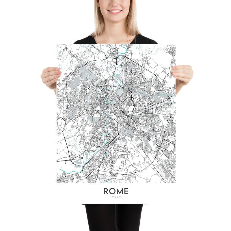 Modern City Map of Rome, Italy: Colosseum, Pantheon, Roman Forum, Trev ...