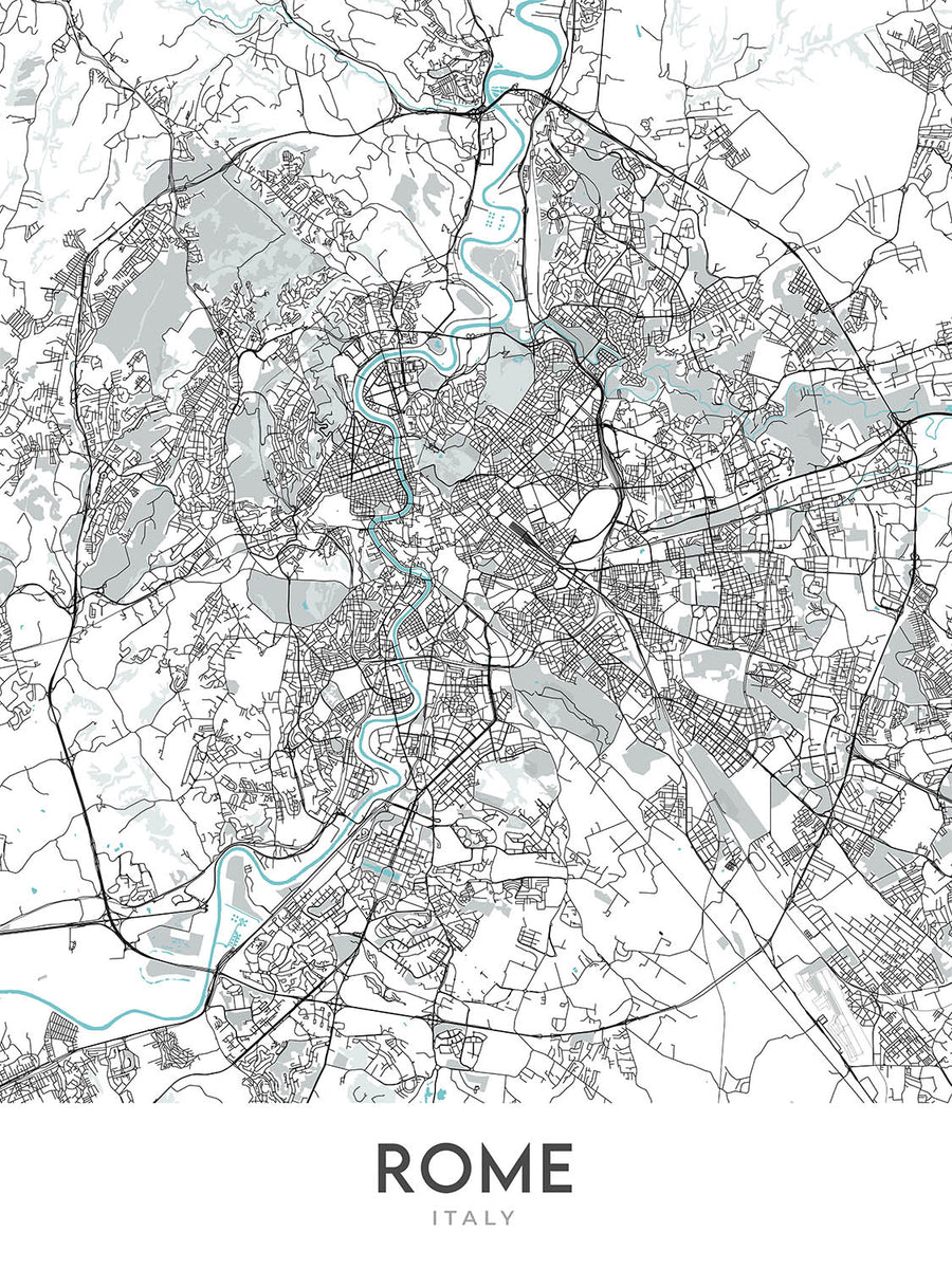 Mapa moderno de la ciudad de Roma, Italia: Coliseo, Panteón, Foro Romano, Fontana de Trevi, Ciudad del Vaticano