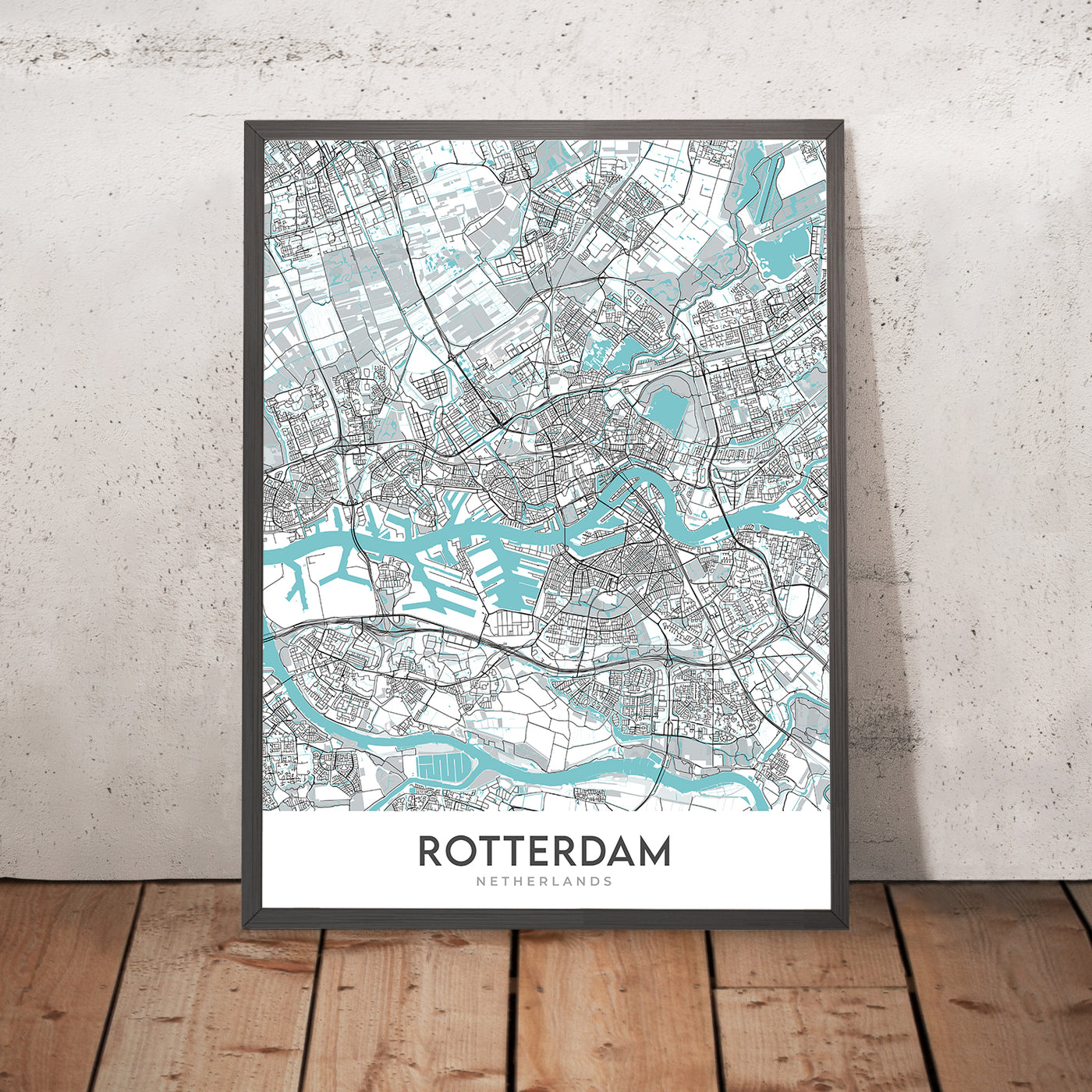 Plan de la ville moderne de Rotterdam, Pays-Bas : Pont Erasmus, Euromast, De Kuip, Kunsthal, Musée Boijmans Van Beuningen