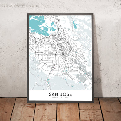 Moderner Stadtplan von San Jose, Kalifornien: Willow Glen, Rose Garden, Japantown, I-280, CA-85