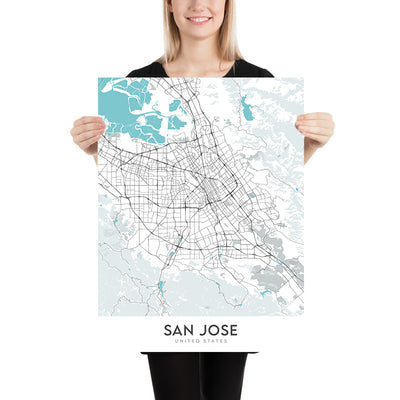 Moderner Stadtplan von San Jose, Kalifornien: Willow Glen, Rose Garden, Japantown, I-280, CA-85