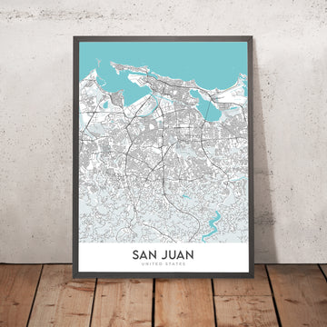Moderne Stadtkarte von San Juan, Puerto Rico: Condado, Altstadt, El Yunque, Castillo San Felipe, Castillo San Cristóbal 