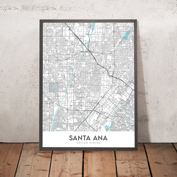 Mappa moderna della città di Santa Ana, CA: centro, Museo Bowers, Honda Center, I-5, CA-55 