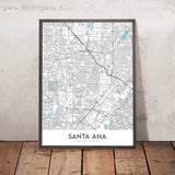 Moderne Stadtkarte von Santa Ana, CA: Innenstadt, Bowers Museum, Honda Center, I-5, CA-55 