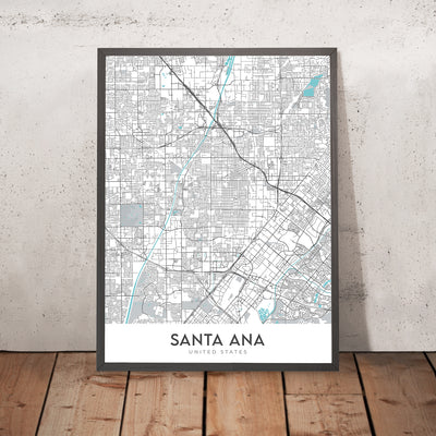 Mapa moderno de la ciudad de Santa Ana, CA: centro, Museo Bowers, Honda Center, I-5, CA-55