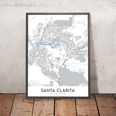 Mapa moderno de la ciudad de Santa Clarita, CA: Canyon Country, Magic Mountain, Newhall, Six Flags, Valencia