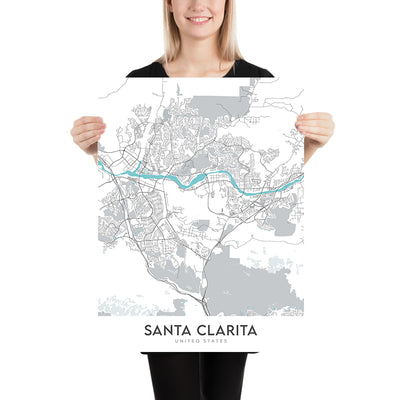 Mapa moderno de la ciudad de Santa Clarita, CA: Canyon Country, Magic Mountain, Newhall, Six Flags, Valencia