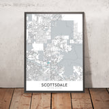 Plan de la ville moderne de Scottsdale, Arizona : centre-ville, vieille ville, stade de Scottsdale, Scottsdale Fashion Square, boucle 101