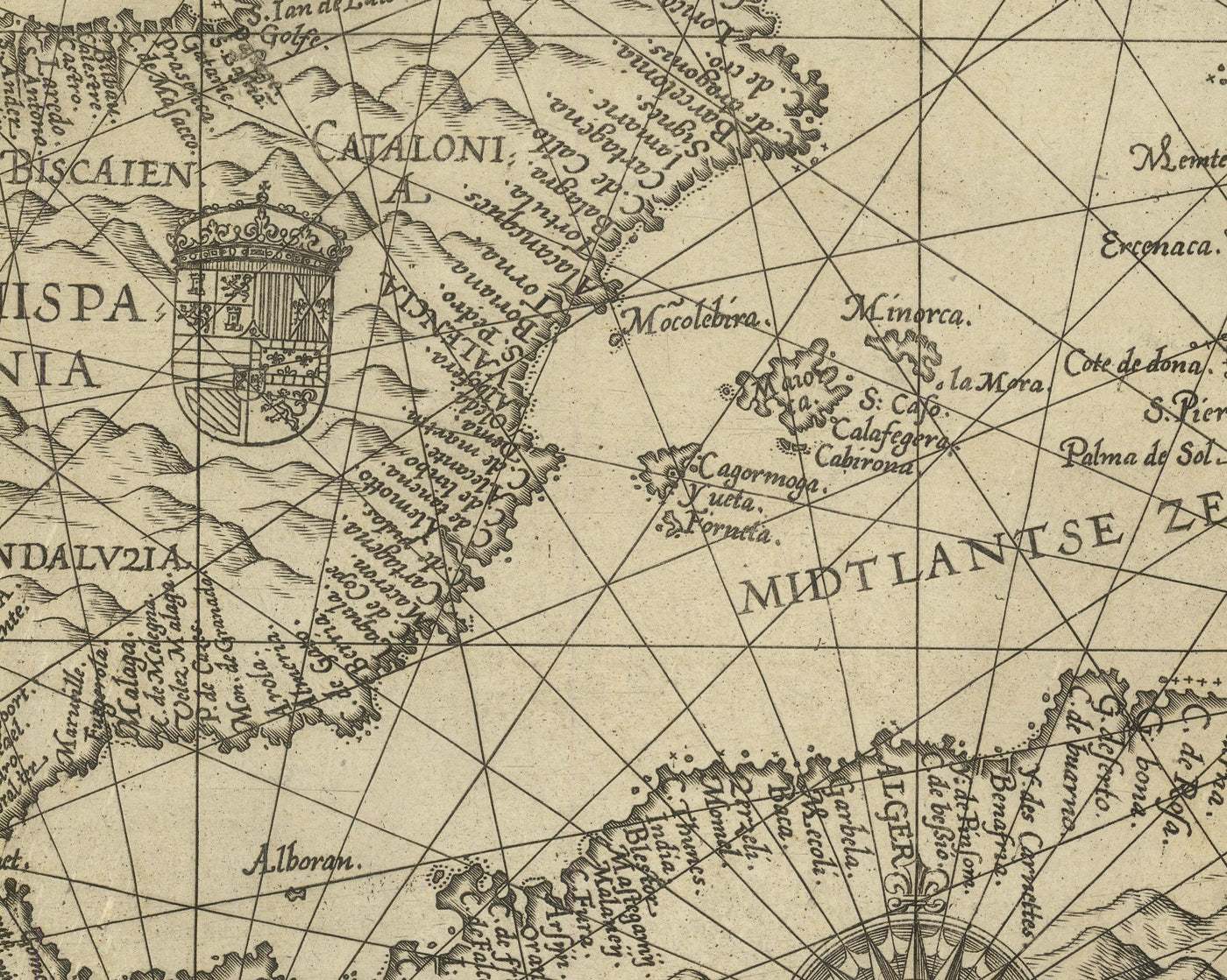 Old Nautical Chart of Europe by Waghenaer, 1588: British Isles, Iceland, Hy Brasil Mythical Island