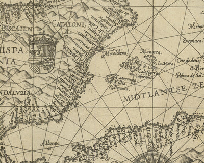 Old Nautical Chart of Europe by Waghenaer, 1588: British Isles, Iceland, Hy Brasil Mythical Island