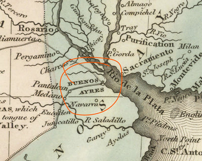 Old Map of Argentina by Lucas, 1823: United Provinces, Buenos Aires, Andes, Río de la Plata