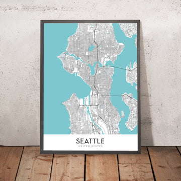 Mappa della città moderna di Seattle, WA: Capitol Hill, Queen Anne, Belltown, Pike Place Market, Space Needle 