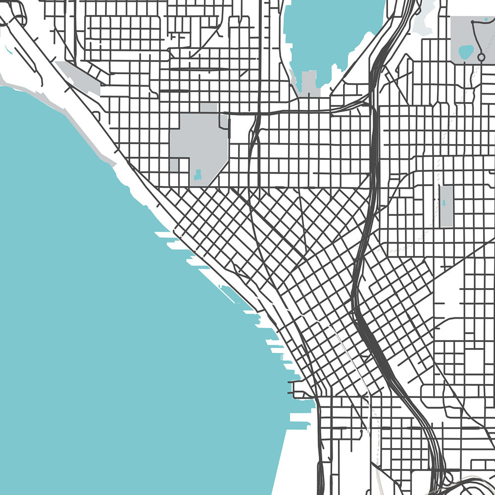 Moderner Stadtplan von Seattle, WA: Capitol Hill, Queen Anne, Belltown, Pike Place Market, Space Needle