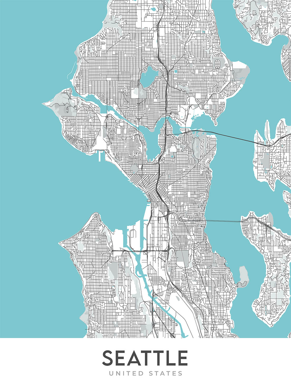 Modern City Map of Seattle, WA: Capitol Hill, Queen Anne, Belltown, Pi ...