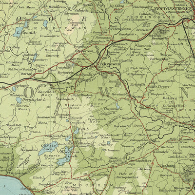 Antiguo mapa OS de Wigtown, Wigtownshire por Bartholomew, 1901: Stranraer, Luce Bay, Rhins, Mull, Cree, Railways