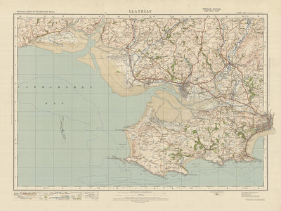 Mapa de estudio de artillería antigua, hoja 100 - Llanelly, 1925: Swansea, Mumbles, Burry Port, Kidwelly, Gower AONB