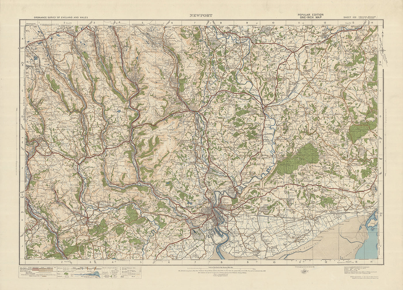 Old Ordnance Survey Map, Blatt 102 – Newport, 1925: Cwmbran, Pontypool, Abertillery, Blackwood, Caerphilly