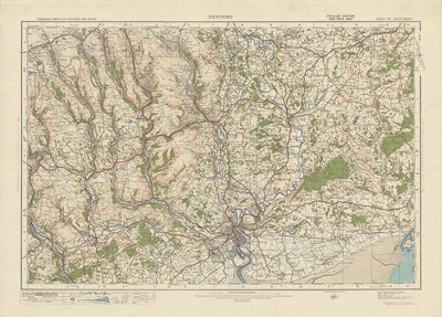 Mapa de Old Ordnance Survey, hoja 102 - Newport, 1925: Cwmbran, Pontypool, Abertillery, Blackwood, Caerphilly