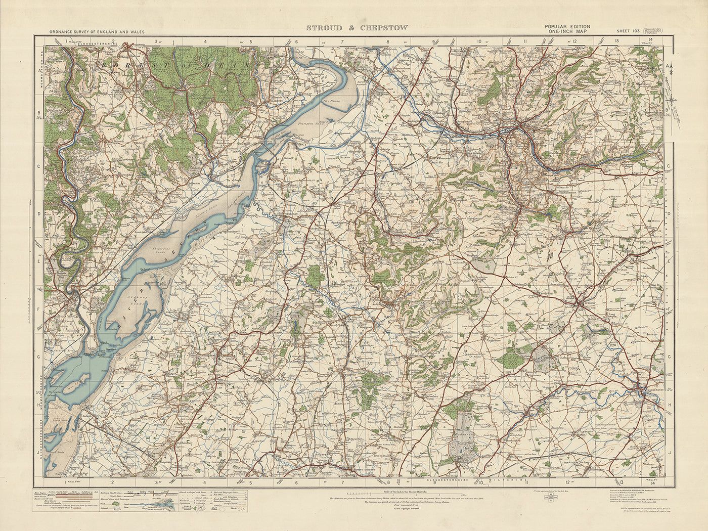 Old Ordnance Survey Map, Blatt 103 – Stroud & Chepstow, 1925: Lydney, Thornbury, Coleford, Dursley, Cotswolds AONB