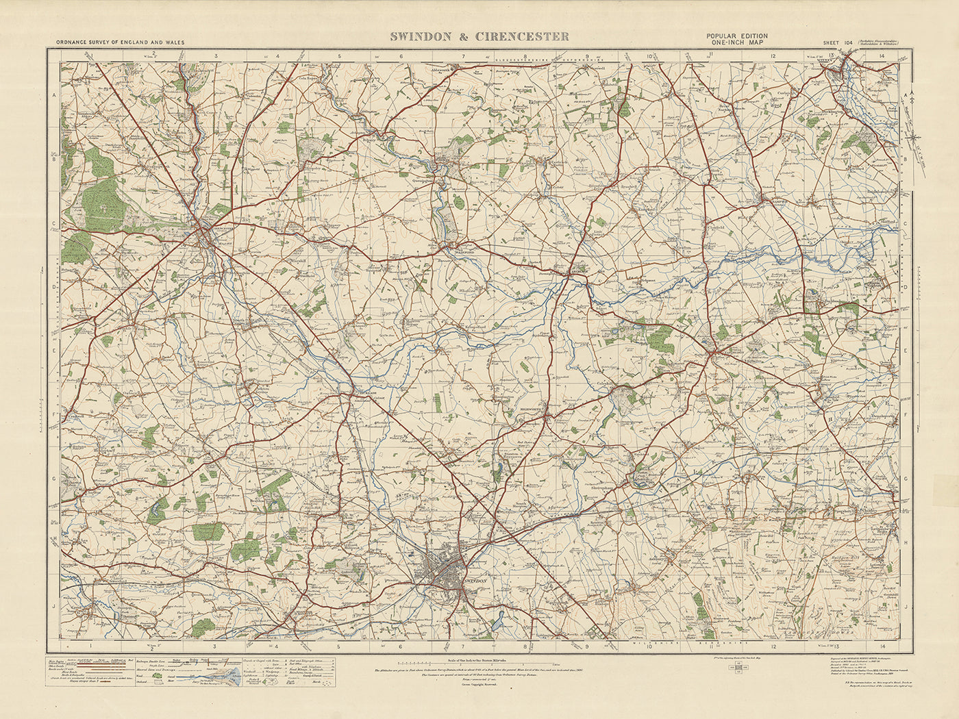 Old Ordnance Survey Map, Sheet 104 - Swindon & Cirencester, 1925: Faringdon, Highworth, Witney, Carterton, Lechlade, The White Horse