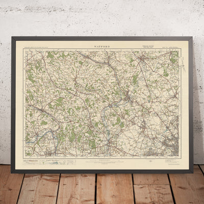 Mapa de Old Ordnance Survey, hoja 106 - Watford, 1925: St Albans, Hemel Hempstead, High Wycombe, Maidenhead, Parque Regional Clne Valley