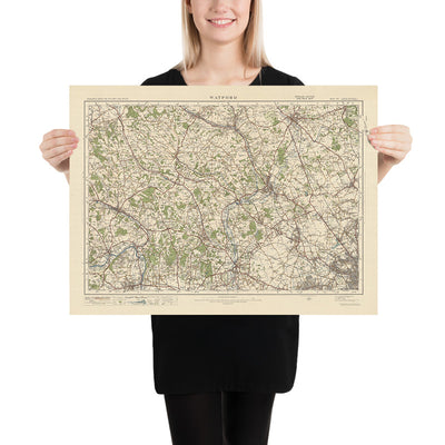 Mapa de Old Ordnance Survey, hoja 106 - Watford, 1925: St Albans, Hemel Hempstead, High Wycombe, Maidenhead, Parque Regional Clne Valley