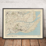 Carte Old Ordnance Survey, feuille 108 - Southend & District, 1925 : Chelmsford, Maldon, Basildon, Rayleigh, réserve naturelle nationale de Dengie