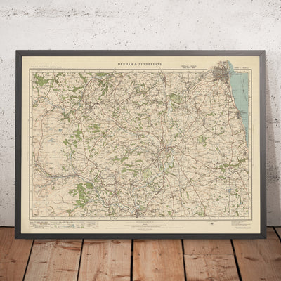 Mapa antiguo de Ordnance Survey, hoja 11 - Durham & Sunderland, 1925: Seaham Harbour, Bishop Auckland, Houghton le Spring, Chester le Street, Hetton le Hole